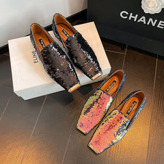 Hala Black Sequin Flats Newgew