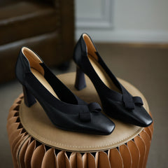 Giana Black Heels with Bow Newgew