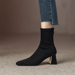Mae Black Square Toe Sock Ankle Boots newgew