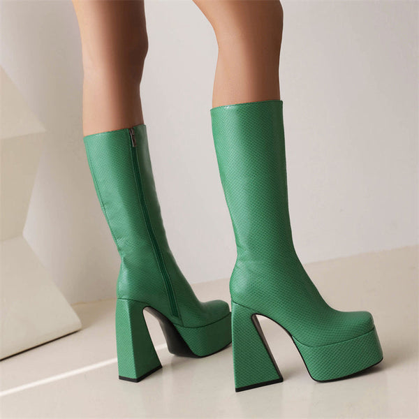 Knee Platform Solid Color Boots main image 1