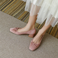 Nova Suede Pink Bow Heels Newgew