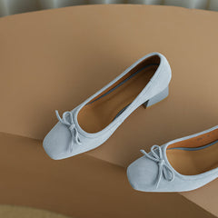 Nova Suede Blue Heels with Bow Newgew