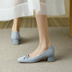 Nova Suede Blue Heels with Bow Newgew