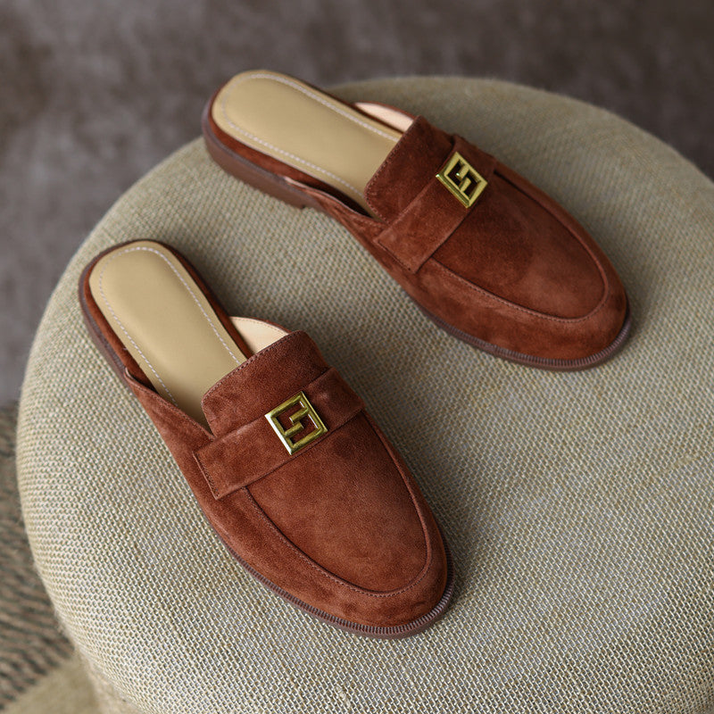 Denim Suede Flat Mules NEW GEW