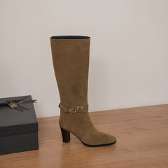 Nicole Suede Knee High Boots with Heels Newgew