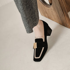 Indy Black Suede Loafers with Heels Newgew
