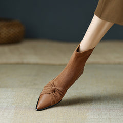 Isha Pointed Toe Camel Suede Ankle Boots Newgew