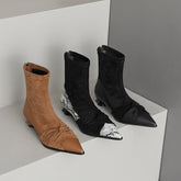 Isha Black Suede Pointed Toe Ankle Boots Newgew