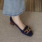 Isa Navy Suede Pumps with Gold Chain Tassel Newgew