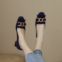 Isa Navy Suede Pumps with Gold Chain Tassel Newgew