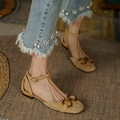 Dina Suede Handmade Ankle Strap Flats with Chain NEW GEW