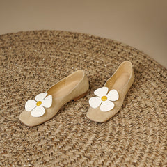 Iman Camel Suede Square Toe Floral Flats Newgew