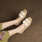Iman Camel Suede Square Toe Floral Flats Newgew
