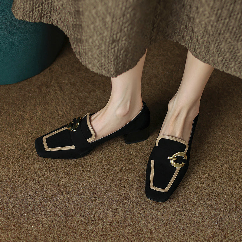 Isra Suede Low Heel Loafers Black newgew
