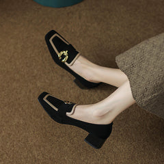 Isra Suede Low Heel Loafers Black newgew