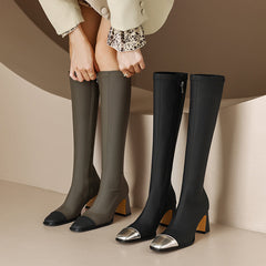 Hala Square Toe Military Green Knee High Boots Newgew