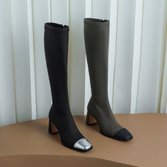 Hala Square Toe Military Green Knee High Boots Newgew