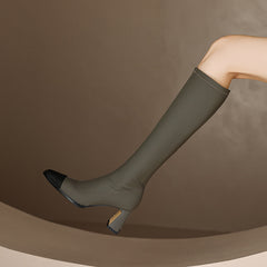 Hala Square Toe Military Green Knee High Boots Newgew