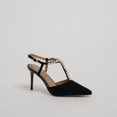 Fern T Strap Heels with Pearls Black Newgew