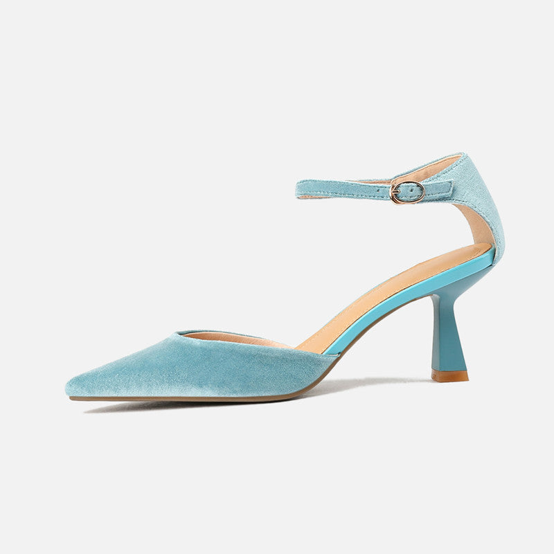 Freja Blue Velvet Heels Newgew