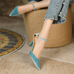 Freja Blue Velvet Heels Newgew