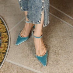 Freja Blue Velvet Heels Newgew