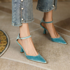 Freja Blue Velvet Heels Newgew