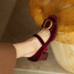 Inaya Mary Jane Burgundy Velvet Heels Newgew