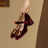 Inaya Mary Jane Burgundy Velvet Heels Newgew