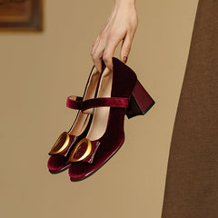 Inaya Mary Jane Burgundy Velvet Heels Newgew