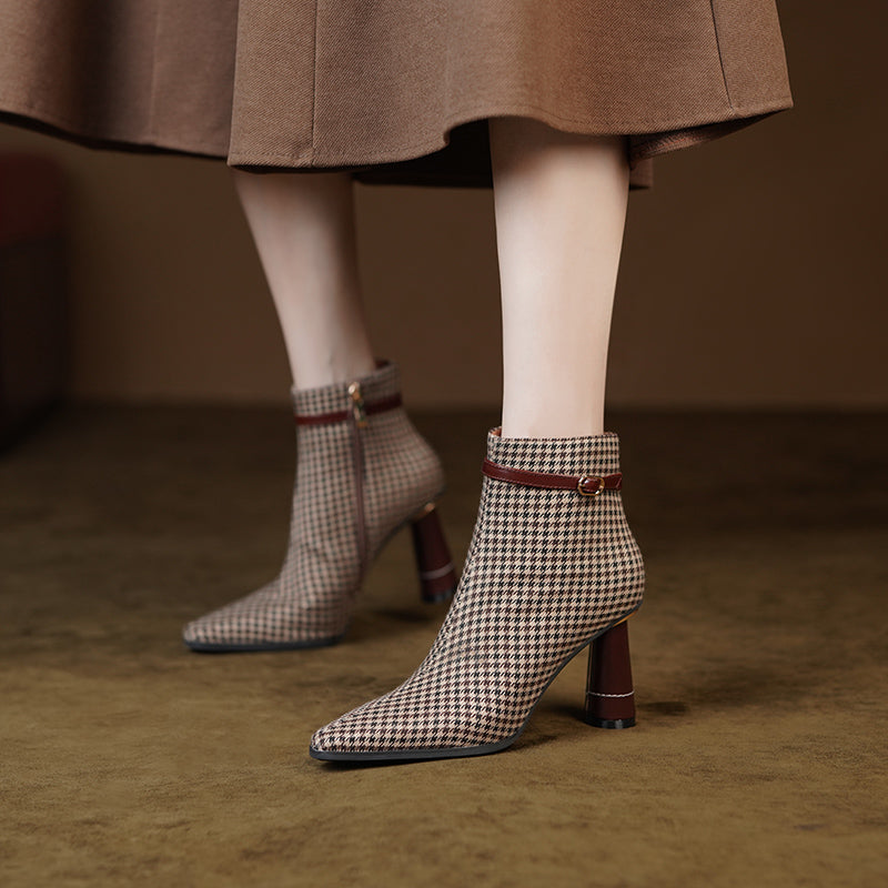 Myra Vintage Brown Plaid Boots newgew