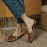 Elin Vintage Plaid Flat Mules-Brown NEW GEW
