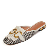 Elin Vintage Plaid Flat Mules-White NEW GEW