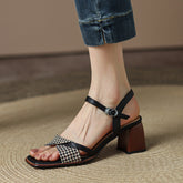 Daenerys Vintage Plaid Handmade Chunky Heel Sandals NEW GEW