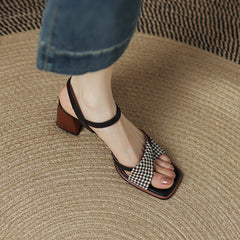 Daenerys Vintage Plaid Handmade Chunky Heel Sandals NEW GEW