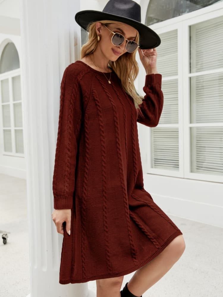 Stylish Solid Color A-Line Knit Dress Newgew Dresses