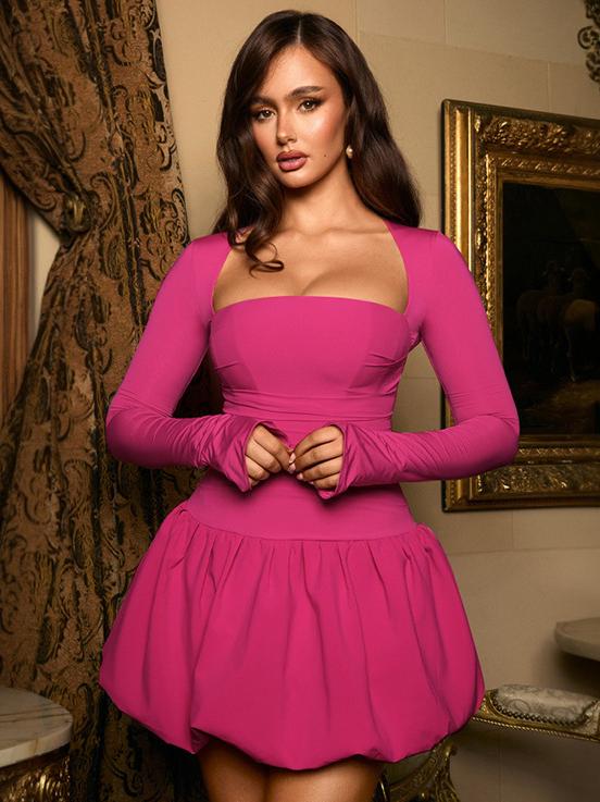 Elegant Puff-Sleeve Mini Dress with Square Neck and Backless Design Newgew Dresses