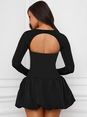 Elegant Puff-Sleeve Mini Dress with Square Neck and Backless Design Newgew Dresses