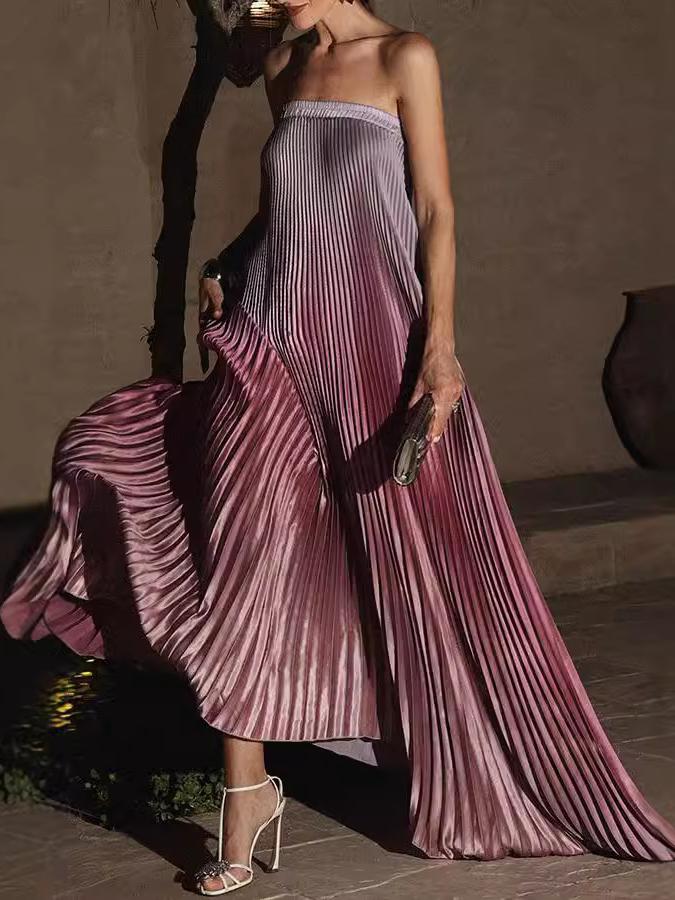 Gradient Strapless Pleated Sleeveless Dress Newgew Dresses