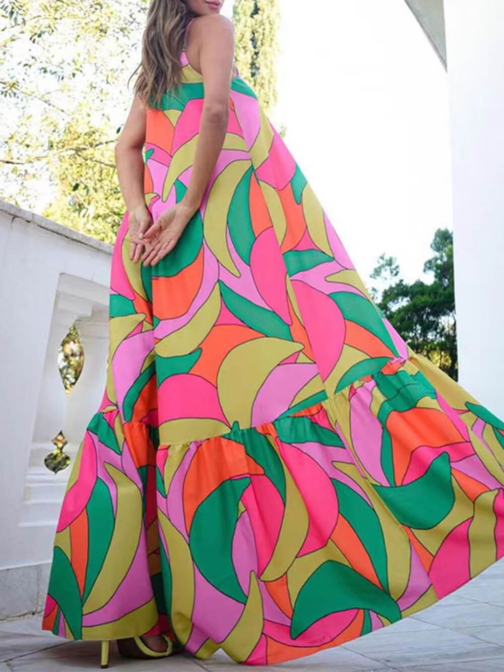 Summer French Deep V-Neck Backless Halter Printed Dresses Newgew Dresses