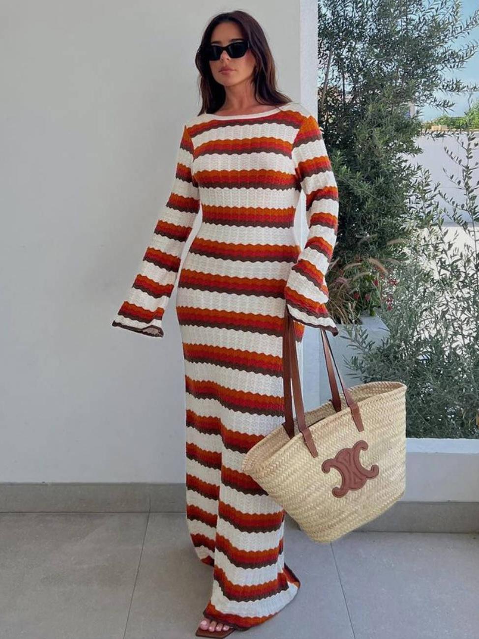 Striped Knit Beach Cover-Up Newgew Dresses
