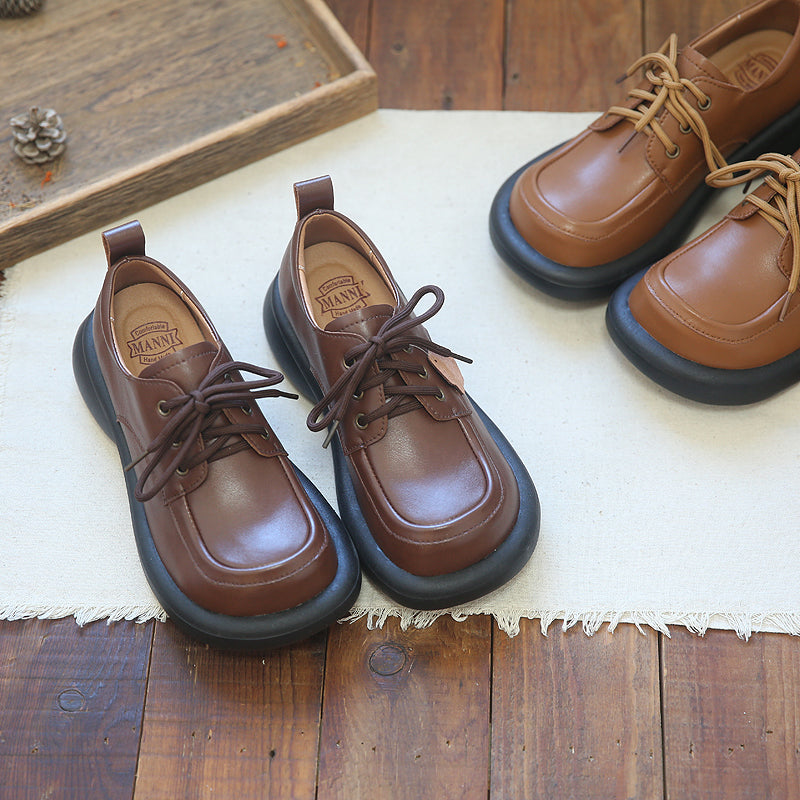 Women Retro Patchwork Solid Leather Casual Shoes Newgew Shoes