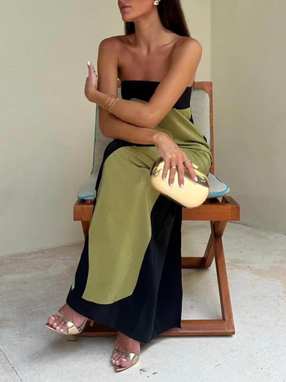 Fashion Contrast Sleeveless Off Shoulder Printed Maxi Dress Newgew Dresses