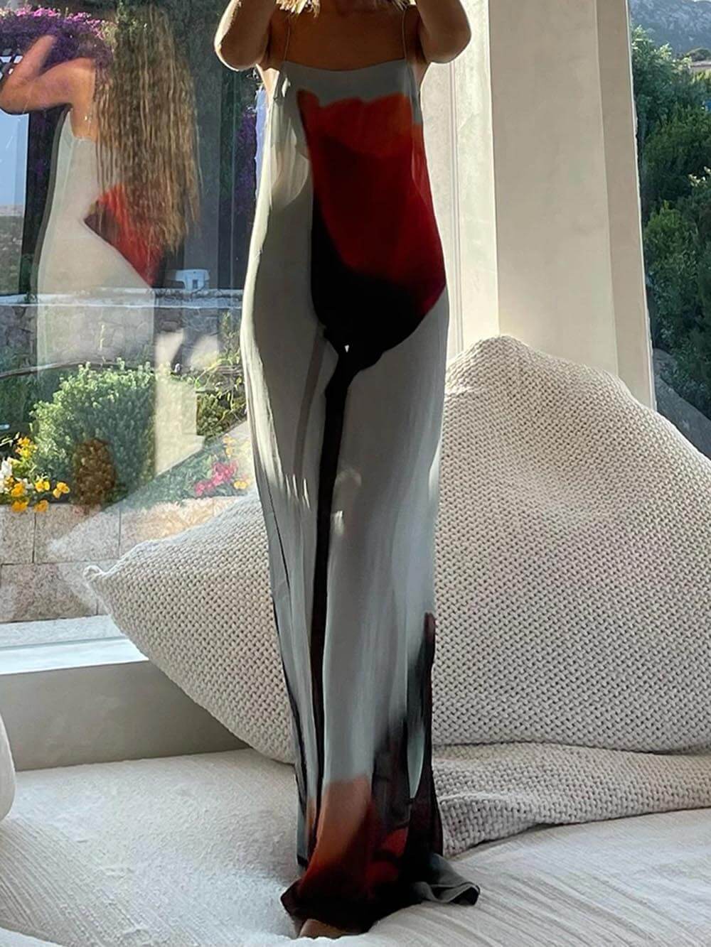 Vacation Abstract Tulip Print Slip H-Line Maxi Dress Newgew Dresses