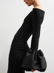 Long Sleeve Fitted Dress with Puff Sleeves and One-Shoulder Neckline Newgew Dresses