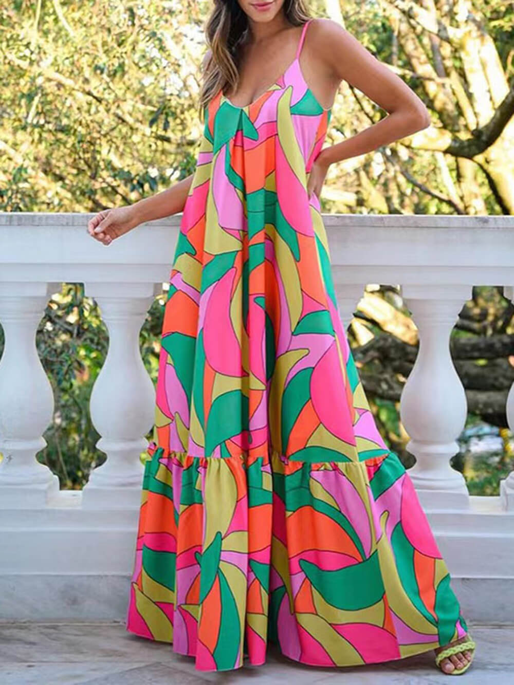 Summer French Deep V-Neck Backless Halter Printed Dresses Newgew Dresses