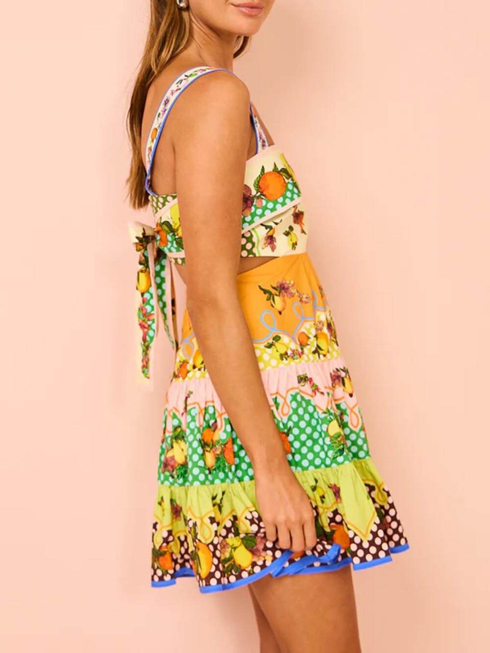 Summer MulticolorLemon Preated Hem Mini Dress Newgew Dresses