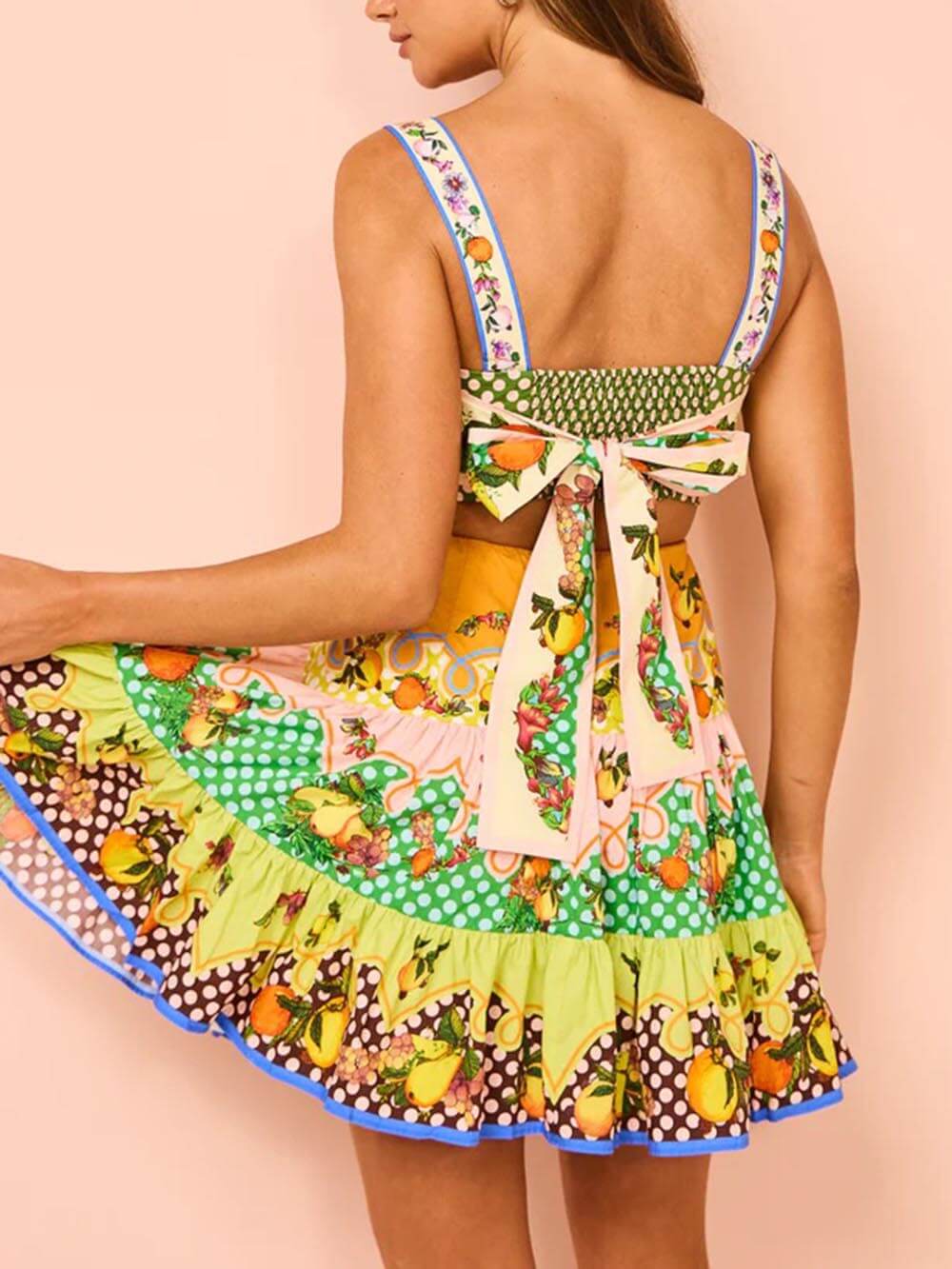 Summer MulticolorLemon Preated Hem Mini Dress Newgew Dresses