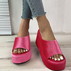 Casual Daily Patchwork Solid Color Round Out Door Wedges Shoes (Heel Height 3.54in) NewGew