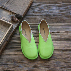 Women Solid Cowhide Leather Casual Flats Shoes Newgew Shoes